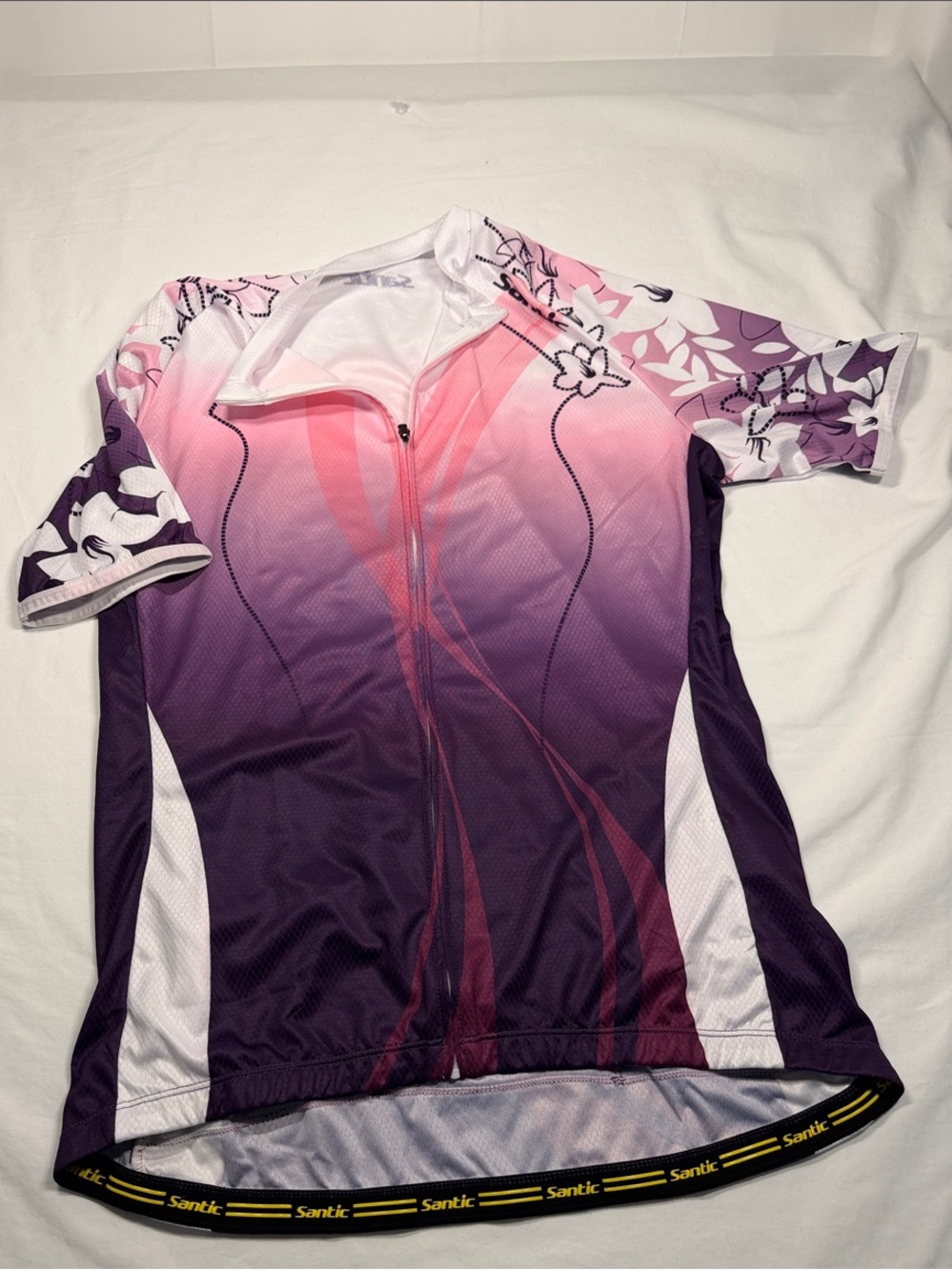 Santic Woman's L SS Full Zip 3 Pocket Purple Passion Flower Road Cycling Jersey